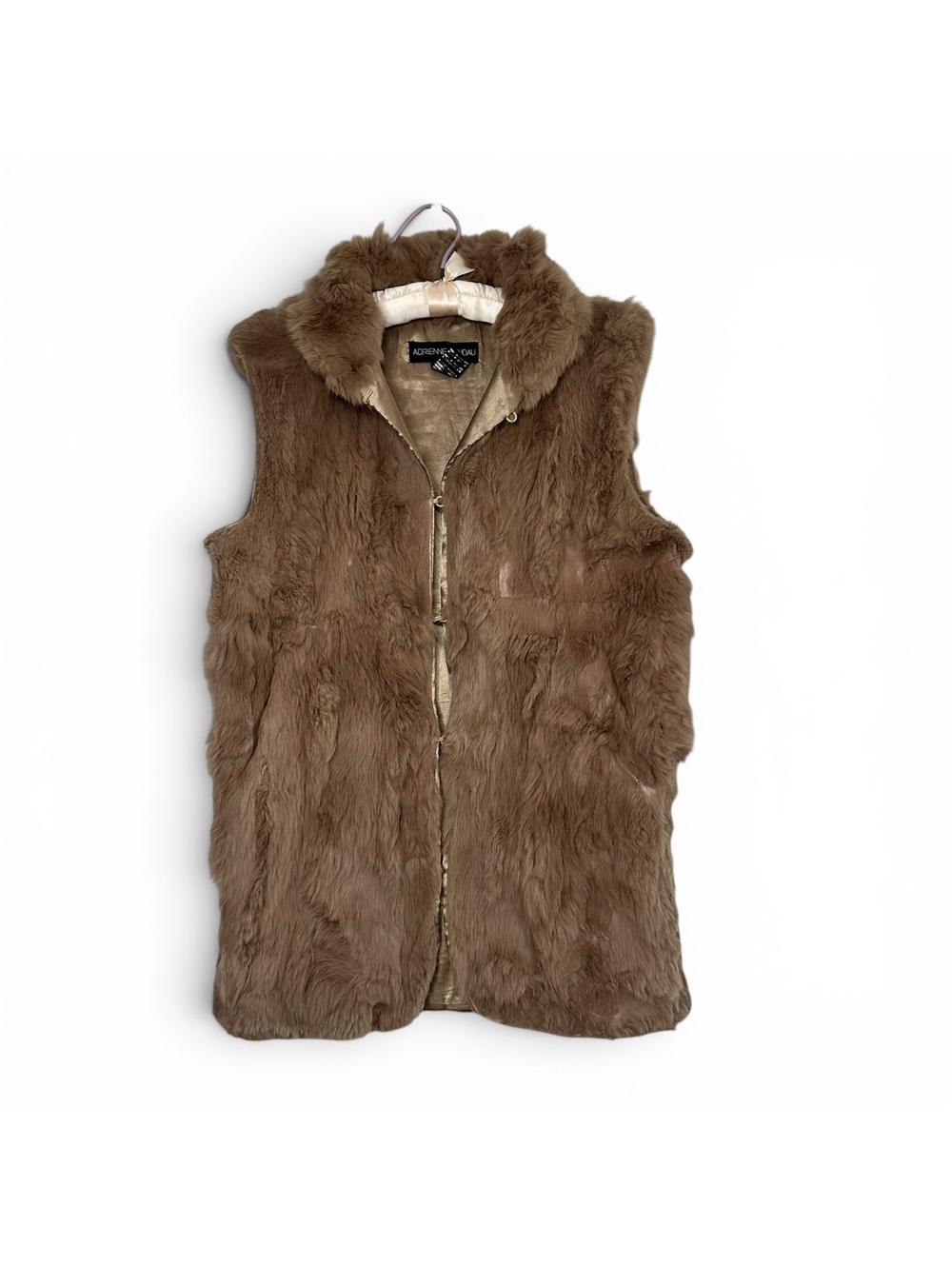 Vintage Adrienne Landau Rabbit Fur Vest Brown Zip 90s Luxe Boho Cottagecore